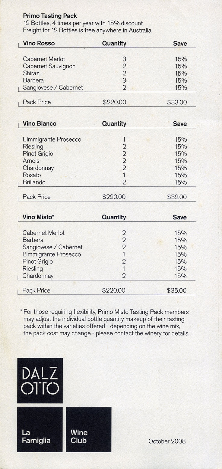 Dal Zotto Wine Club Tasting Pack Form
